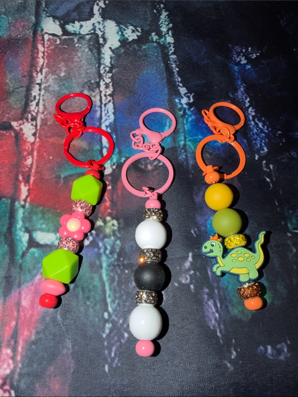 Beaded Keychain Set – Pink, Red & Orange Charm Accessories